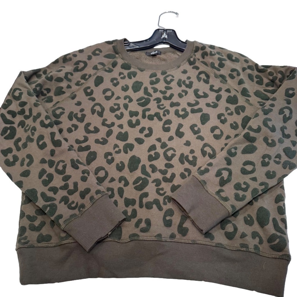 RAILS Womens Theo Flocked Olive Leopard Distress Pullover Sweatshirt-XS